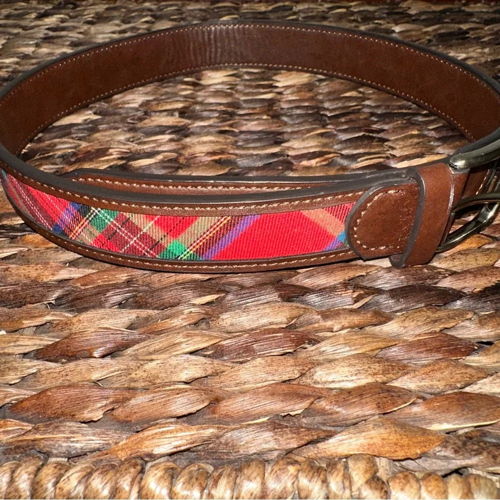 Tartan plaid belt kids size medium Red plaid‎ and brown